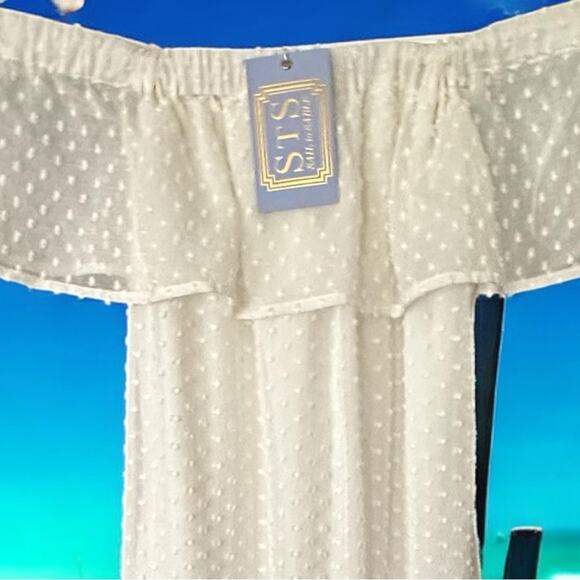 Sail to Sable NWT White Off the Shoulder Silk Swiss Dot Tassel Dress Size XS - Picture 3 of 7